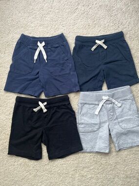 4 Pc Capsule: Boys Knit Drawstring Shorts 100% Cotton - Navy, Black & Light Gray